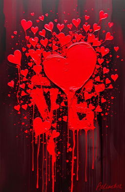 An abstract expression of love symbolized by vibrant red paint resembling blood splatters on a canvas