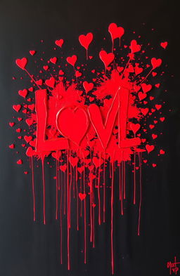 An abstract expression of love symbolized by vibrant red paint resembling blood splatters on a canvas