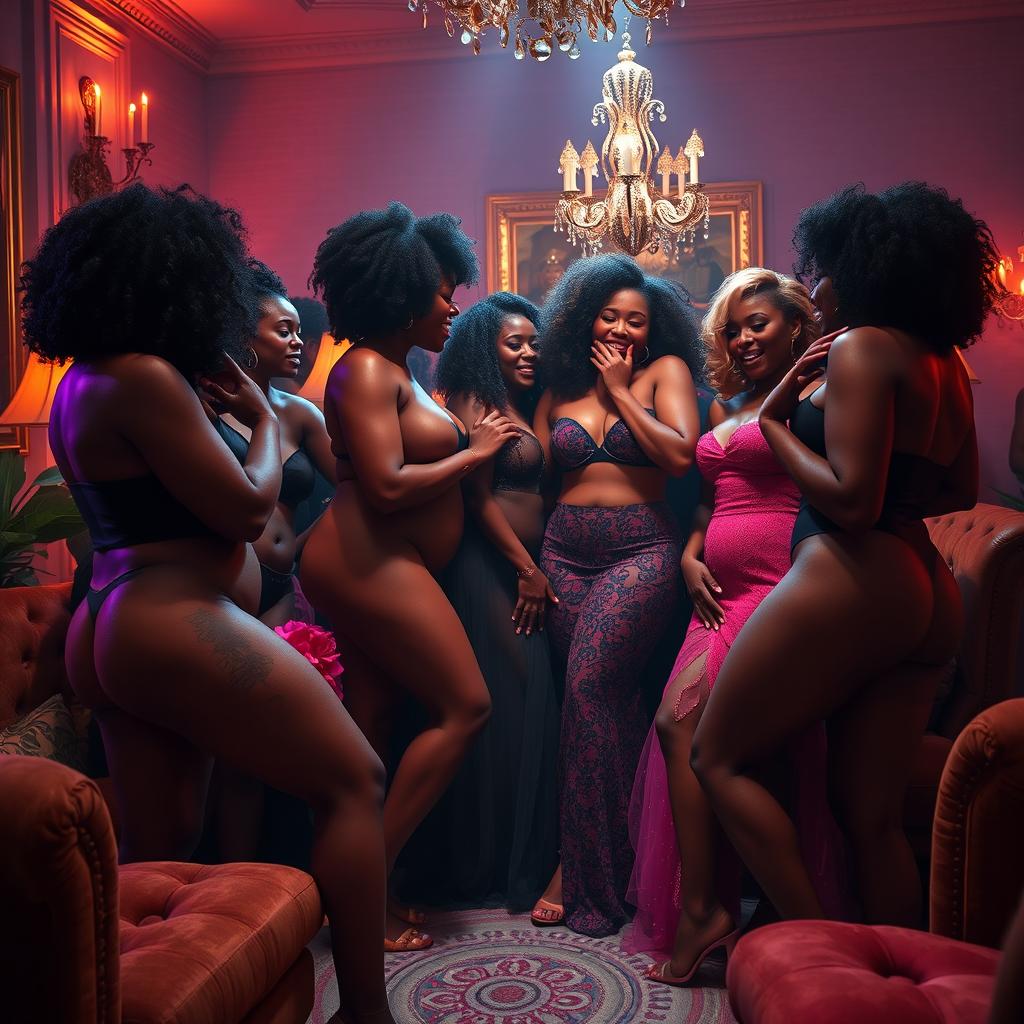 A vibrant and lively scene depicting an ebony orgy, showcasing a celebration of sensuality and diversity