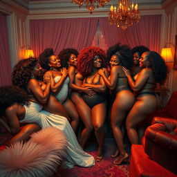 A vibrant and lively scene depicting an ebony orgy, showcasing a celebration of sensuality and diversity