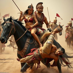 An 8K photorealistic scene capturing a dramatic moment from the Mahabharata