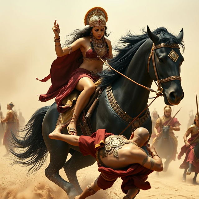 An 8K photorealistic scene capturing a dramatic moment from the Mahabharata