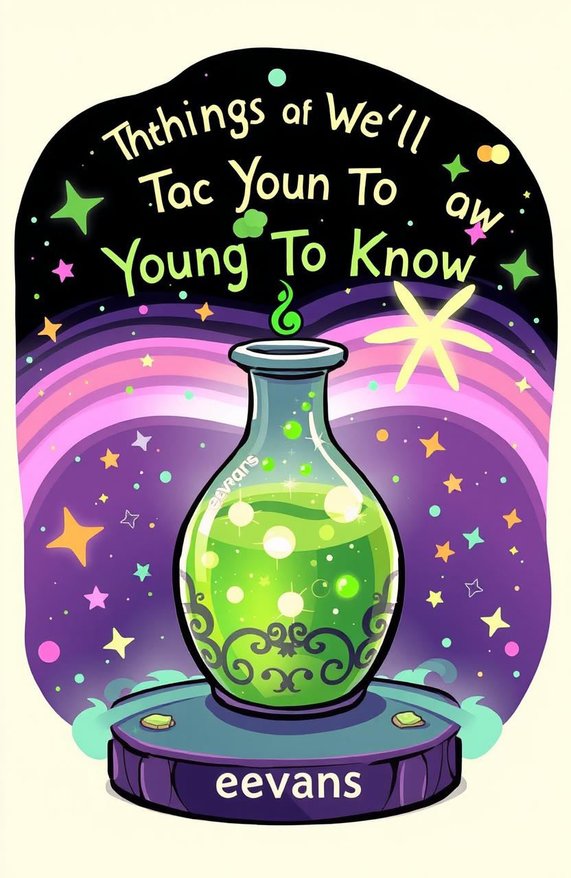 A vibrant and whimsical cartoon-style wallpaper featuring a green potion bubbling and shimmering, surrounded by an enchanting mystical atmosphere