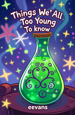 A vibrant and whimsical cartoon-style wallpaper featuring a green potion bubbling and shimmering, surrounded by an enchanting mystical atmosphere