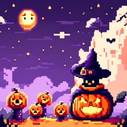 Pixel art PFP of a Halloween scene featuring a glowing carved pumpkin against a starry night sky.