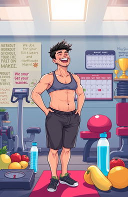 An inspiring illustration depicting a person in the midst of a weight loss journey, showing a blend of determination and joy