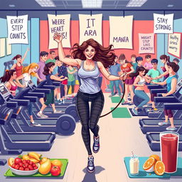 A dynamic and energetic scene capturing the essence of 'weight loss mania'