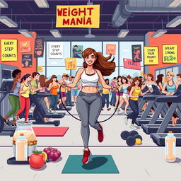 A dynamic and energetic scene capturing the essence of 'weight loss mania'