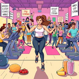 A dynamic and energetic scene capturing the essence of 'weight loss mania'