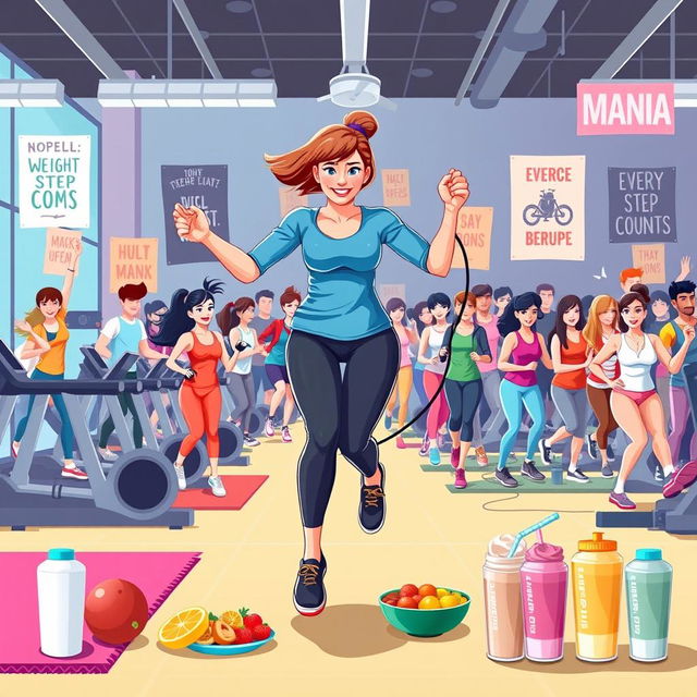 A dynamic and energetic scene capturing the essence of 'weight loss mania'