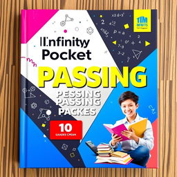 A captivating cover design for a mathematics textbook titled "Infinity Pocket Passing Package" targeted at 10th-grade students preparing for their exams