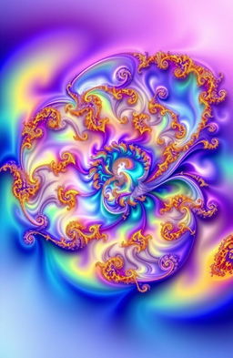 An intricate and vibrant fractal design, showcasing a complex pattern of swirling colors and shapes