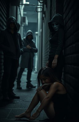 A moody and atmospheric scene set in a dark alley