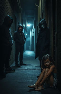 A moody and atmospheric scene set in a dark alley