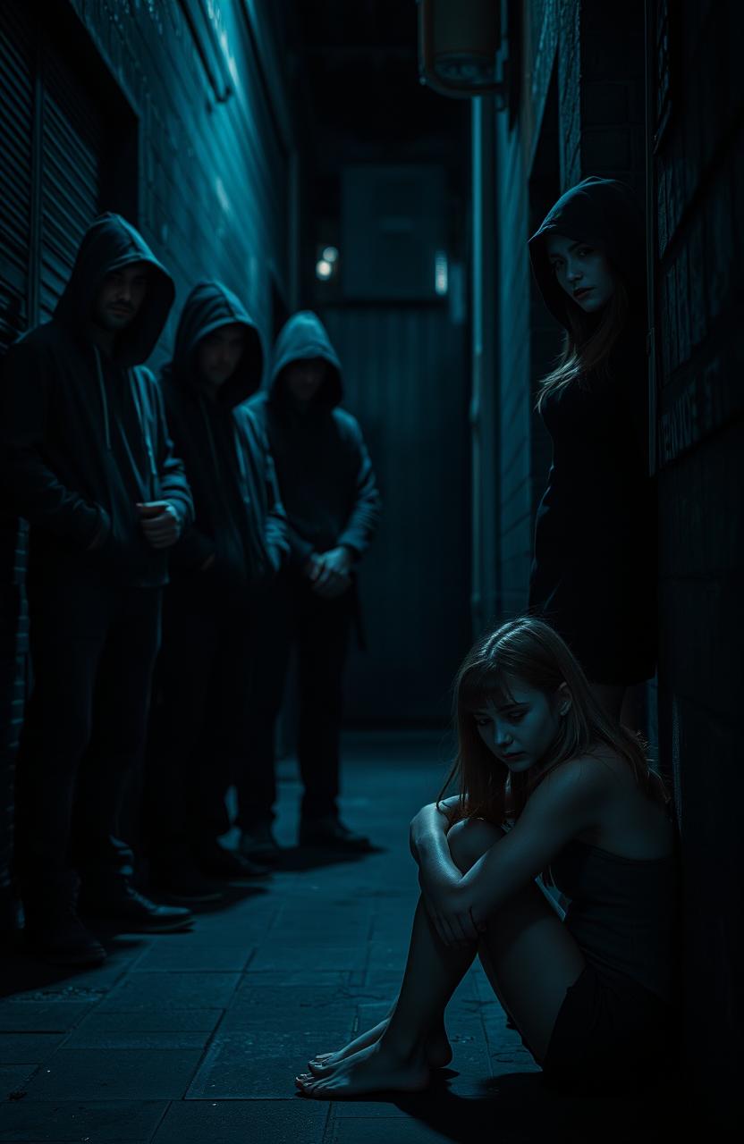 A moody and atmospheric scene set in a dark alley