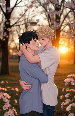 A romantic scene featuring two boys in a warm embrace, showcasing their love for one another