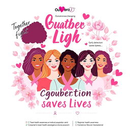 A colorful and engaging illustration promoting the Outubro Rosa breast cancer awareness campaign