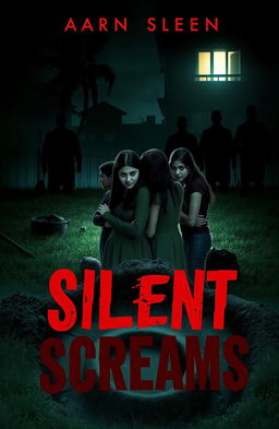 A dark and atmospheric cover image featuring Rani and her four friends huddled closely together in a dimly lit garden at night