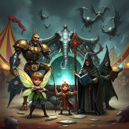 A captivating fantasy scene featuring a tiny male teenage fairy sorcerer with iridescent wings and a mischievous grin, standing confidently in front of an eerie well