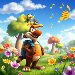 A charming scene showcasing Banjo-Kazooie, the lovable bear and bird duo