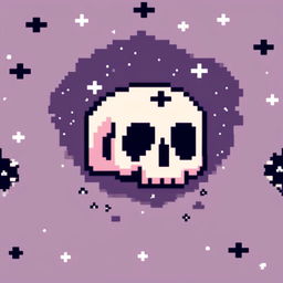 Pixel art profile picture featuring a detailed skull against a dark, starry background.