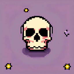 Pixel art profile picture featuring a detailed skull against a dark, starry background.