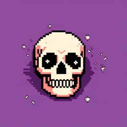 Pixel art profile picture featuring a detailed skull against a dark, starry background.