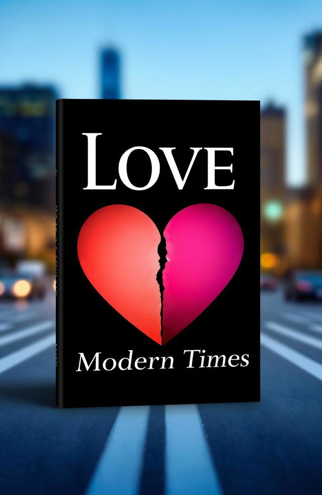 A visually striking book cover for a poetry book titled 'Love in Modern Times' that creatively represents the theme of the five stages of breakup