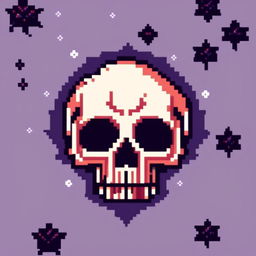 Pixel art profile picture featuring a detailed skull against a dark, starry background.