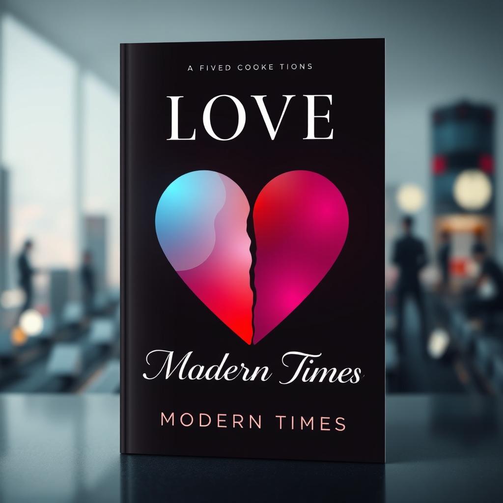 A visually striking book cover design for a poetry book titled 'Love in Modern Times' that creatively represents the theme of the five stages of breakup