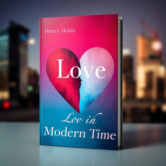 A visually striking book cover design for a poetry book titled 'Love in Modern Times' that creatively represents the theme of the five stages of breakup