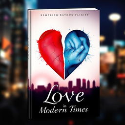 A visually striking book cover design for a poetry book titled 'Love in Modern Times' that creatively represents the theme of the five stages of breakup