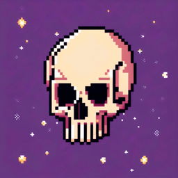 Pixel art profile picture featuring a detailed skull against a dark, starry background.