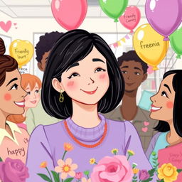 An illustration depicting a recently diagnosed breast cancer employee receiving heartfelt support from her workplace