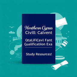 A sleek and visually appealing ebook cover design for study resources targeting the qualification exam for becoming a civil servant in Northern Cyprus