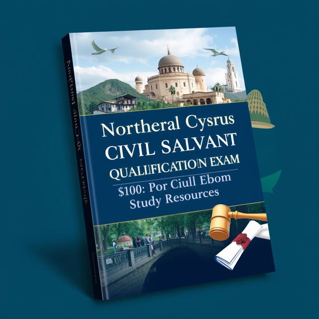 A sleek and visually appealing ebook cover design for study resources targeting the qualification exam for becoming a civil servant in Northern Cyprus