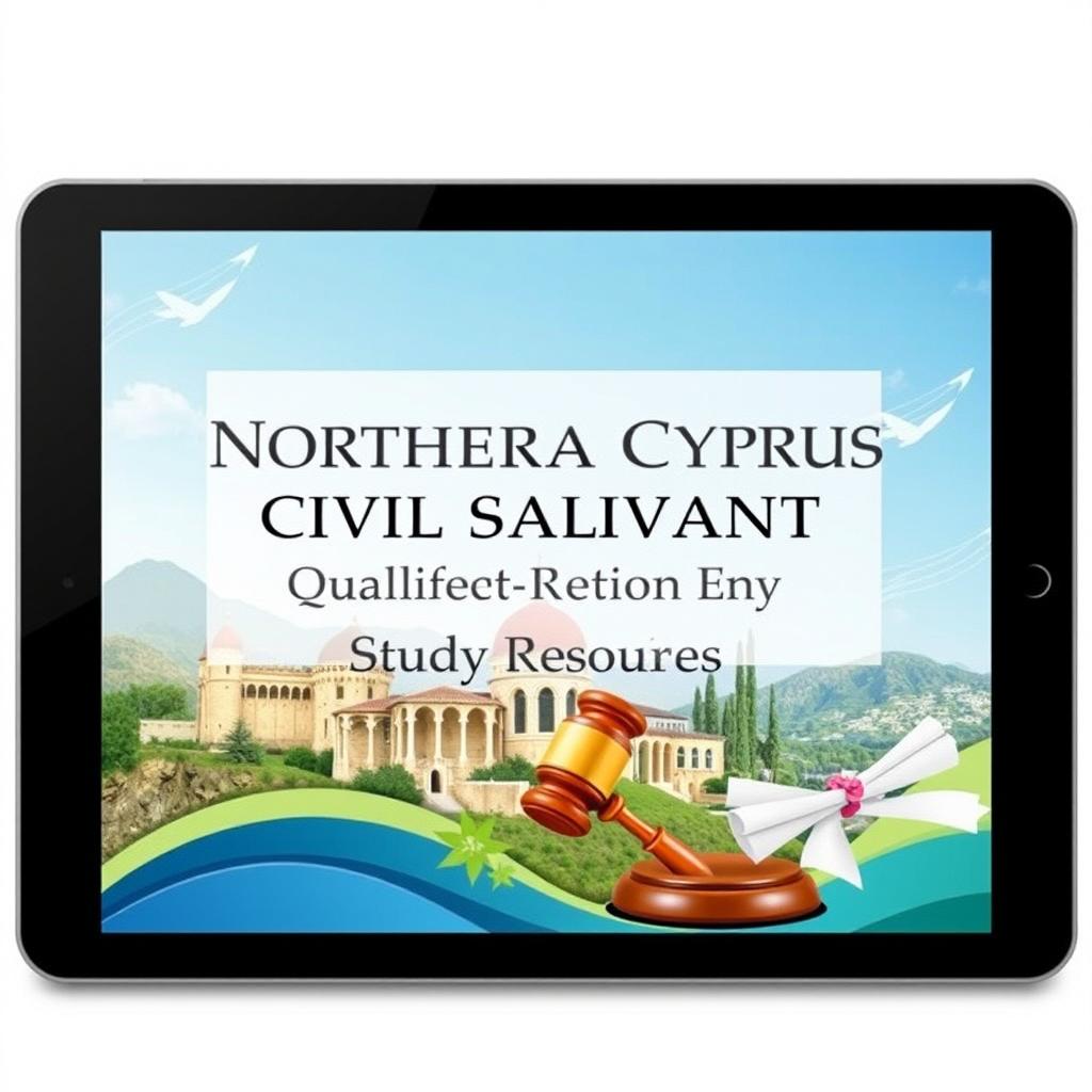 A sleek and visually appealing ebook cover design for study resources targeting the qualification exam for becoming a civil servant in Northern Cyprus