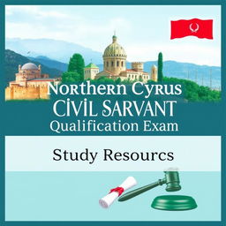A sleek and visually appealing ebook cover design for study resources targeting the qualification exam for becoming a civil servant in Northern Cyprus