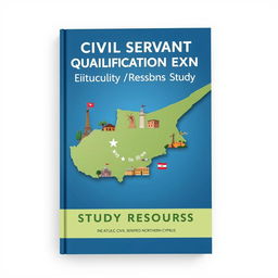 A dynamic and engaging book cover design for study resources aimed at the qualification exam for civil servants in Northern Cyprus