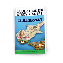 A dynamic and engaging book cover design for study resources aimed at the qualification exam for civil servants in Northern Cyprus