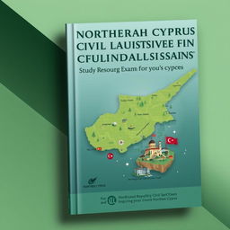 A captivating book cover design for study resources aimed at the qualification exam for civil servants in Northern Cyprus