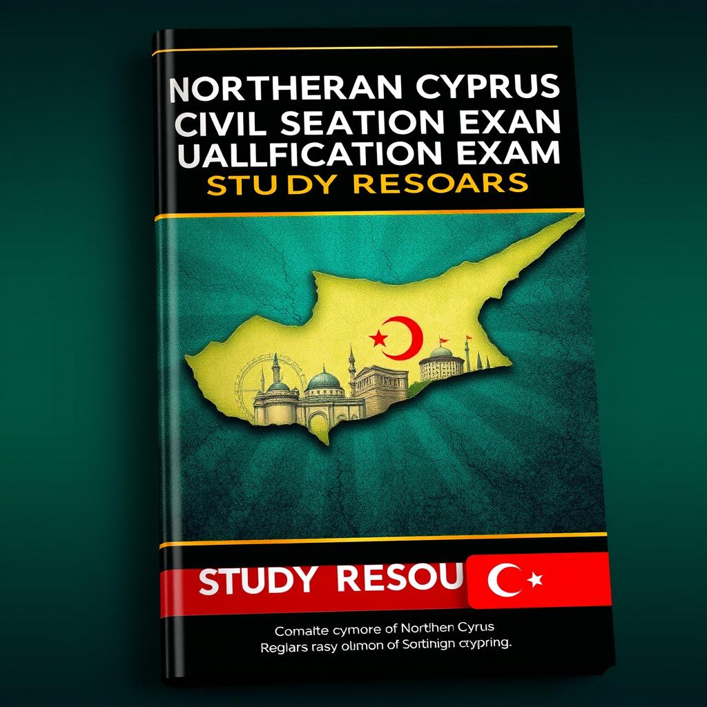 A captivating book cover design for study resources aimed at the qualification exam for civil servants in Northern Cyprus