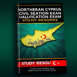 A captivating book cover design for study resources aimed at the qualification exam for civil servants in Northern Cyprus