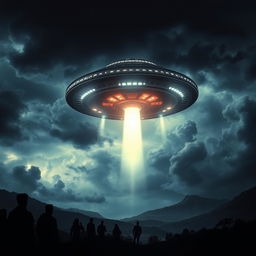 A dramatic book cover design depicting an alien spaceship landing on Earth
