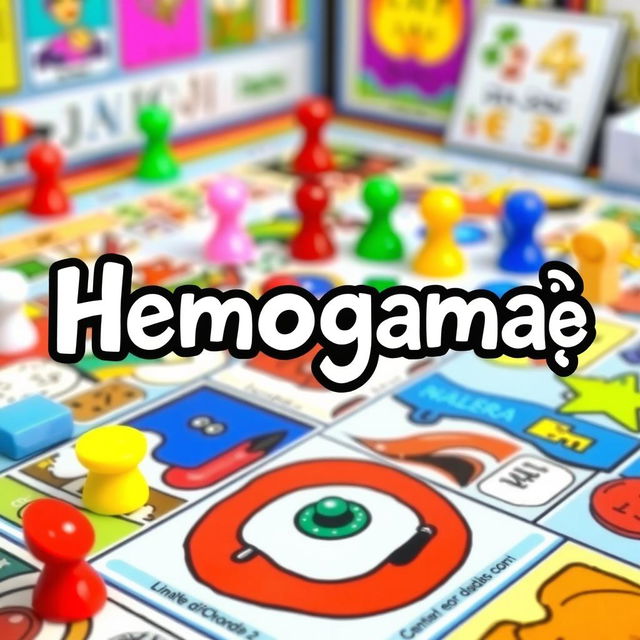 A vibrant illustration featuring a colorful board game as the background, showcasing various game pieces and a detailed game board