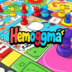 A vibrant illustration featuring a colorful board game as the background, showcasing various game pieces and a detailed game board