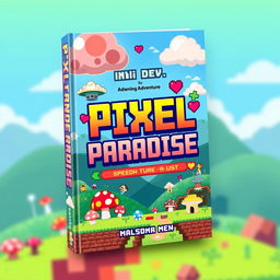 A vibrant and colorful book cover design for 'Pixel Paradise' by Indie Dev, featuring a retro gaming adventure theme
