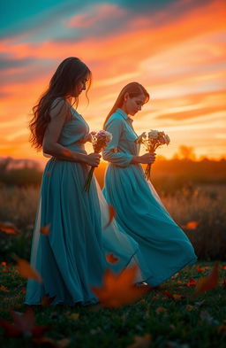 A beautifully illuminated scene capturing a bittersweet moment of a couple parting ways at sunset