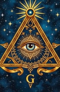 A detailed illustration of the Masonic Eye, also known as the All-Seeing Eye, prominently featured in a mystical and intricate design