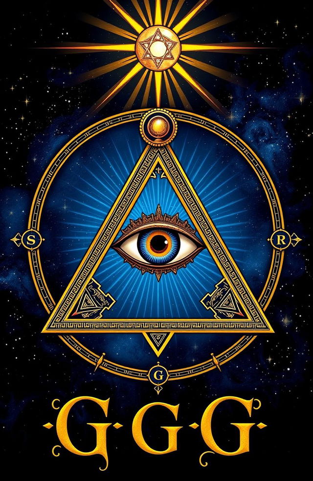 A detailed illustration of the Masonic Eye, also known as the All-Seeing Eye, prominently featured in a mystical and intricate design